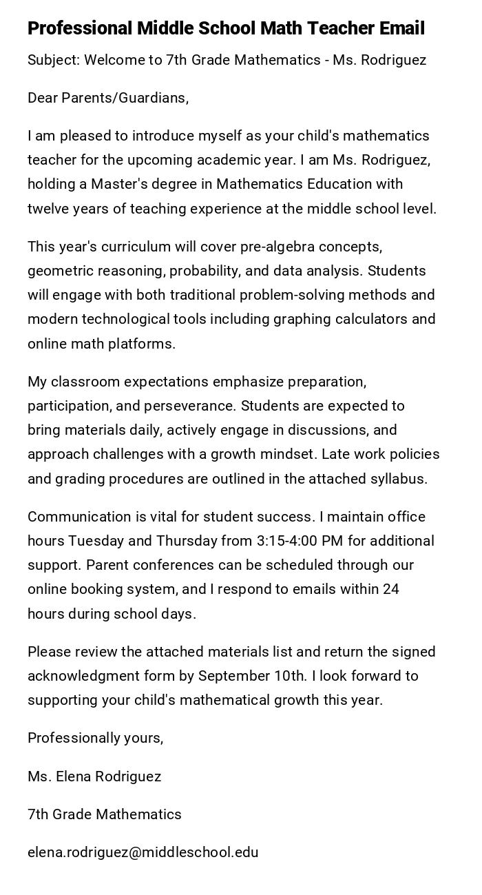Professional Middle School Math Teacher Email Professional Middle School Math Teacher Email