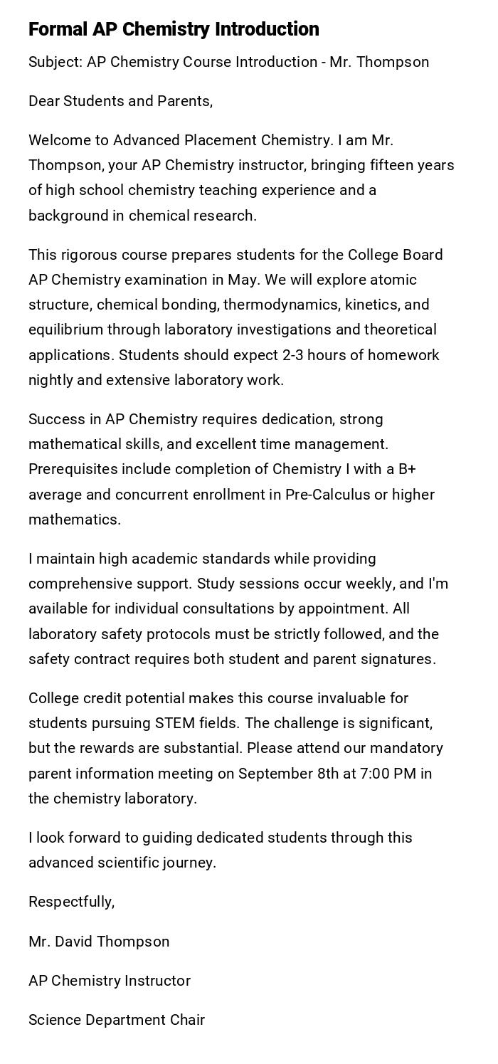 Formal AP Chemistry Introduction Formal AP Chemistry Introduction