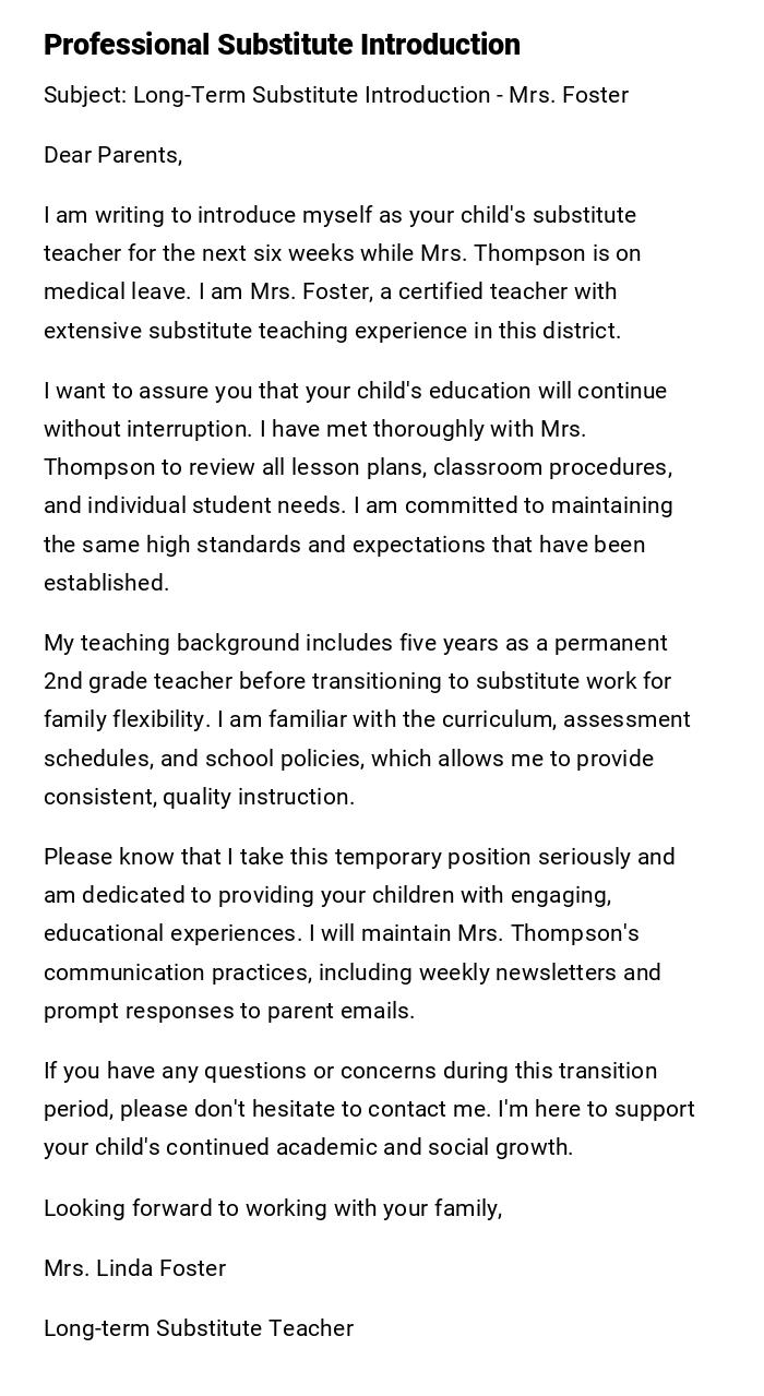 Professional Substitute Introduction Professional Substitute Introduction