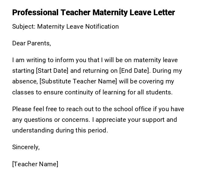Professional Teacher Maternity Leave Letter Professional Teacher Maternity Leave Letter