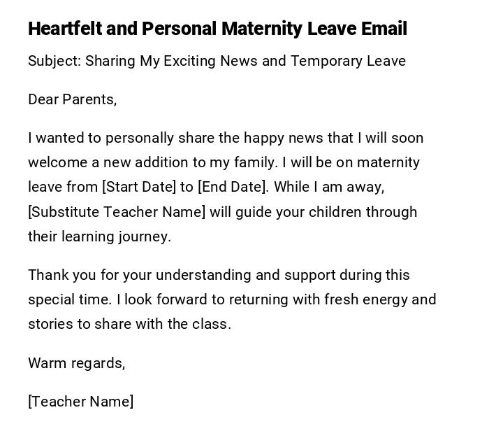 Heartfelt and Personal Maternity Leave Email Heartfelt and Personal Maternity Leave Email