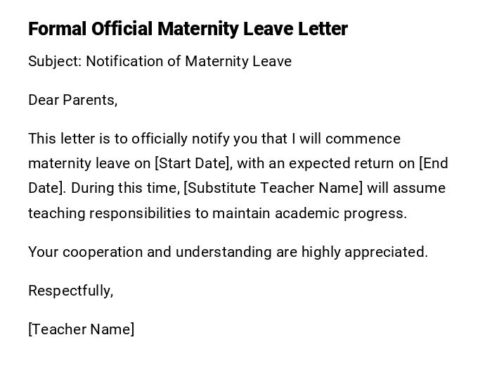 Formal Official Maternity Leave Letter Formal Official Maternity Leave Letter