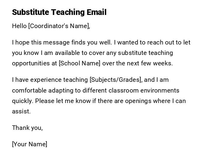 Substitute Teaching Email Substitute Teaching Email