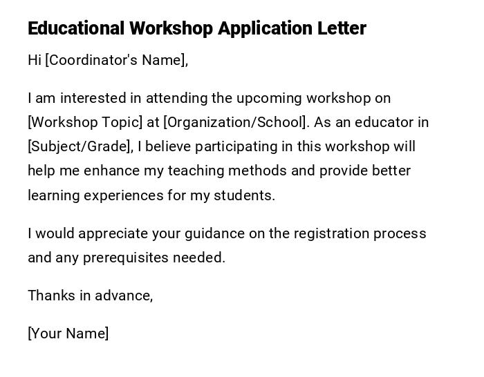 Educational Workshop Application Letter Educational Workshop Application Letter