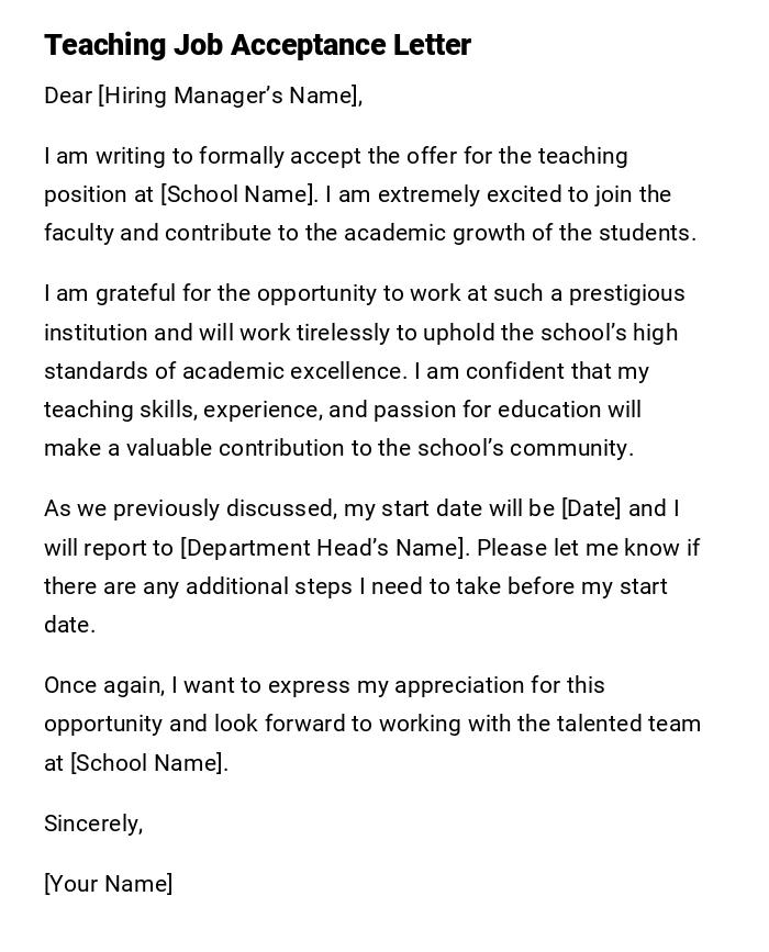 Teaching Job Acceptance Letter