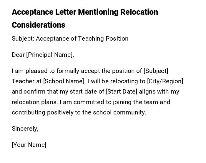 Acceptance Letter Mentioning Relocation Considerations Acceptance Letter Mentioning Relocation Considerations