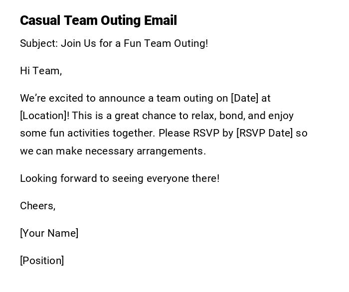 Casual Team Outing Email Casual Team Outing Email