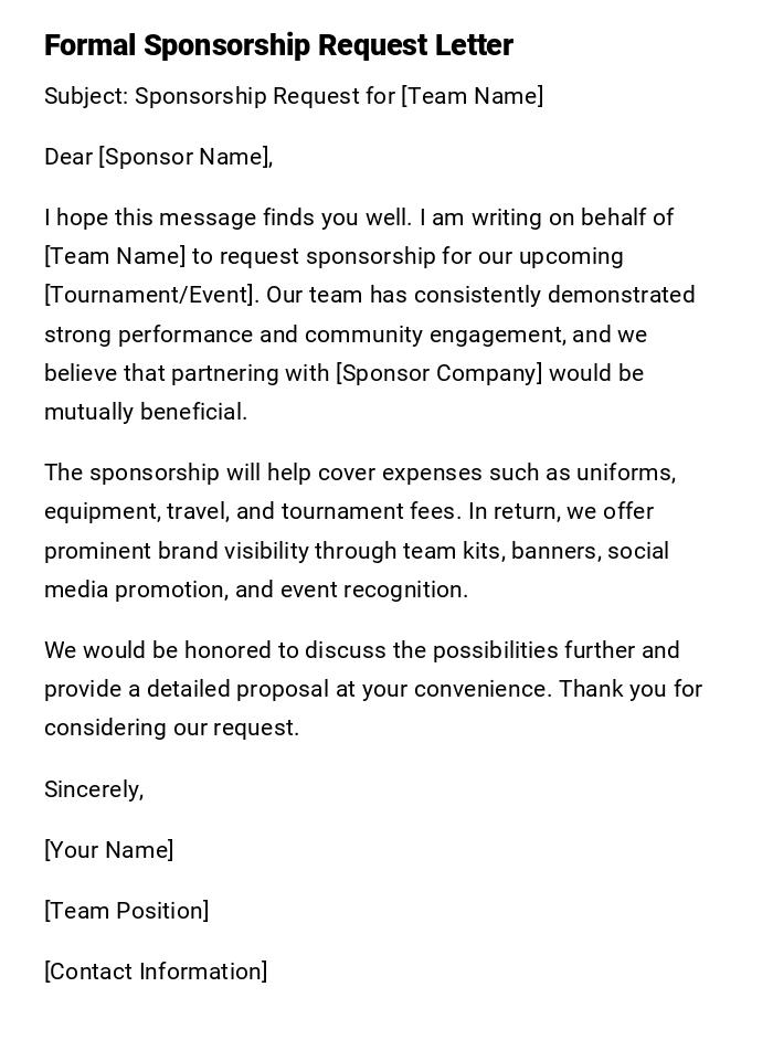 Formal Sponsorship Request Letter Formal Sponsorship Request Letter