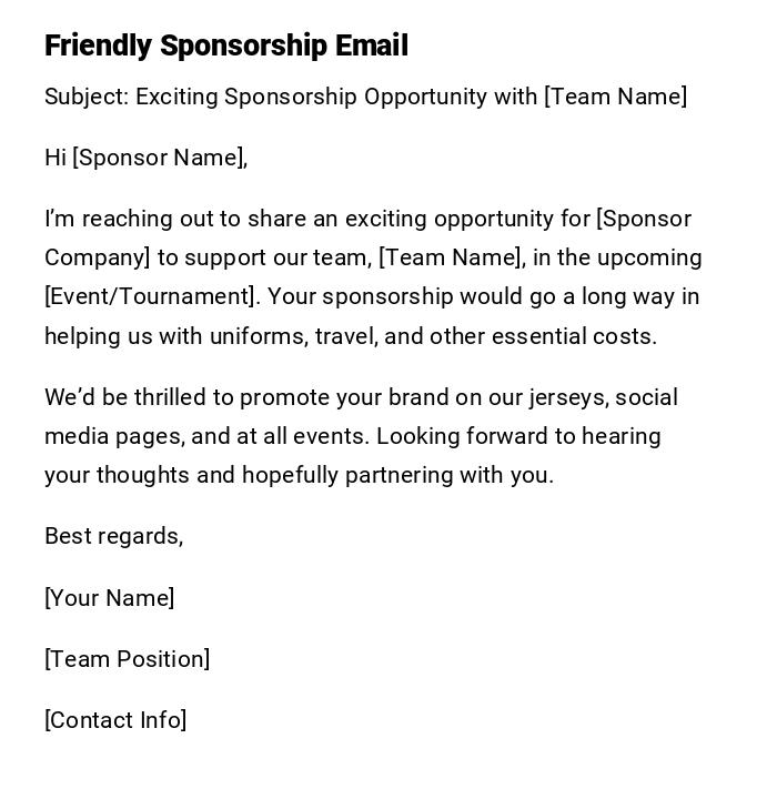Friendly Sponsorship Email Friendly Sponsorship Email