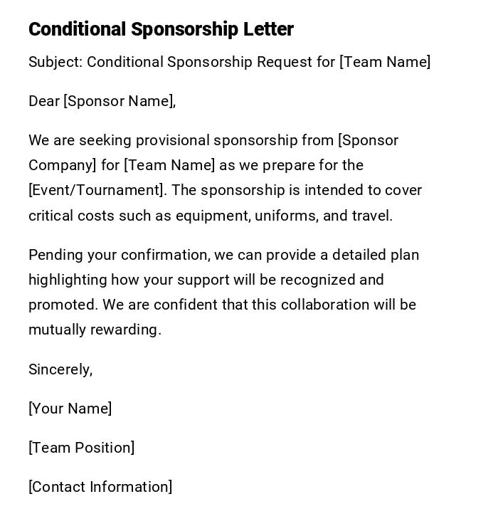 Conditional Sponsorship Letter Conditional Sponsorship Letter