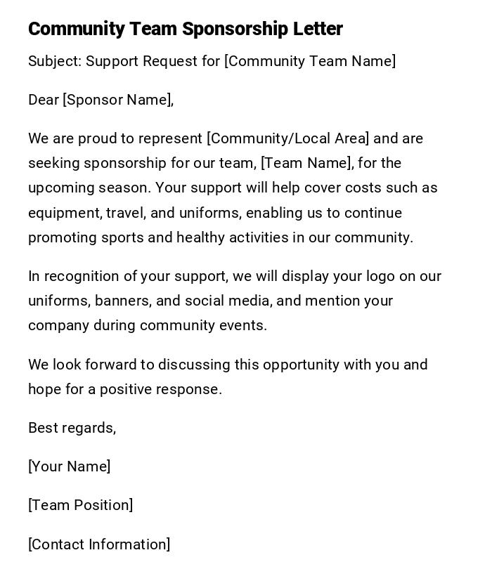 Community Team Sponsorship Letter Community Team Sponsorship Letter