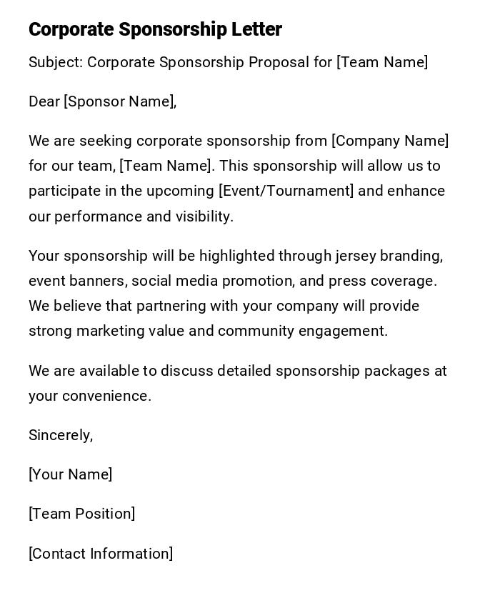 Corporate Sponsorship Letter Corporate Sponsorship Letter