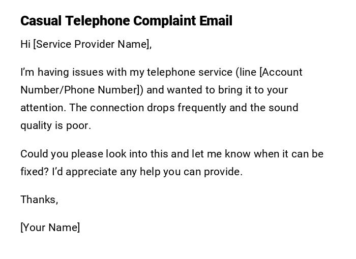 Casual Telephone Complaint Email Casual Telephone Complaint Email