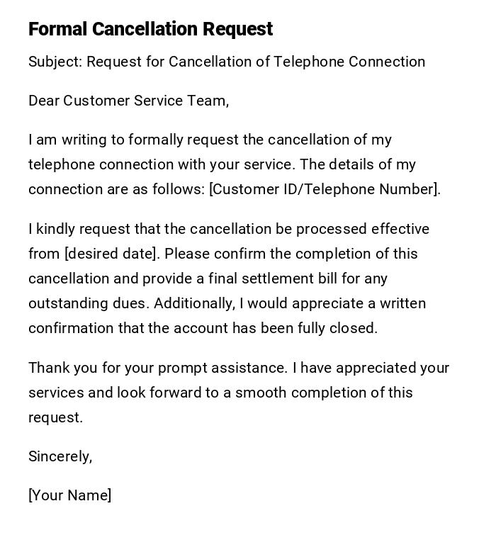 Formal Cancellation Request