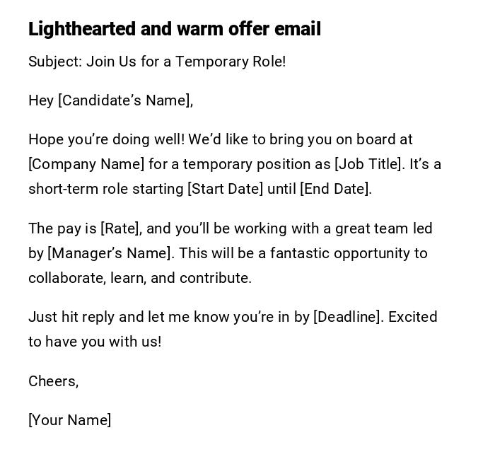 Lighthearted and warm offer email Lighthearted and warm offer email
