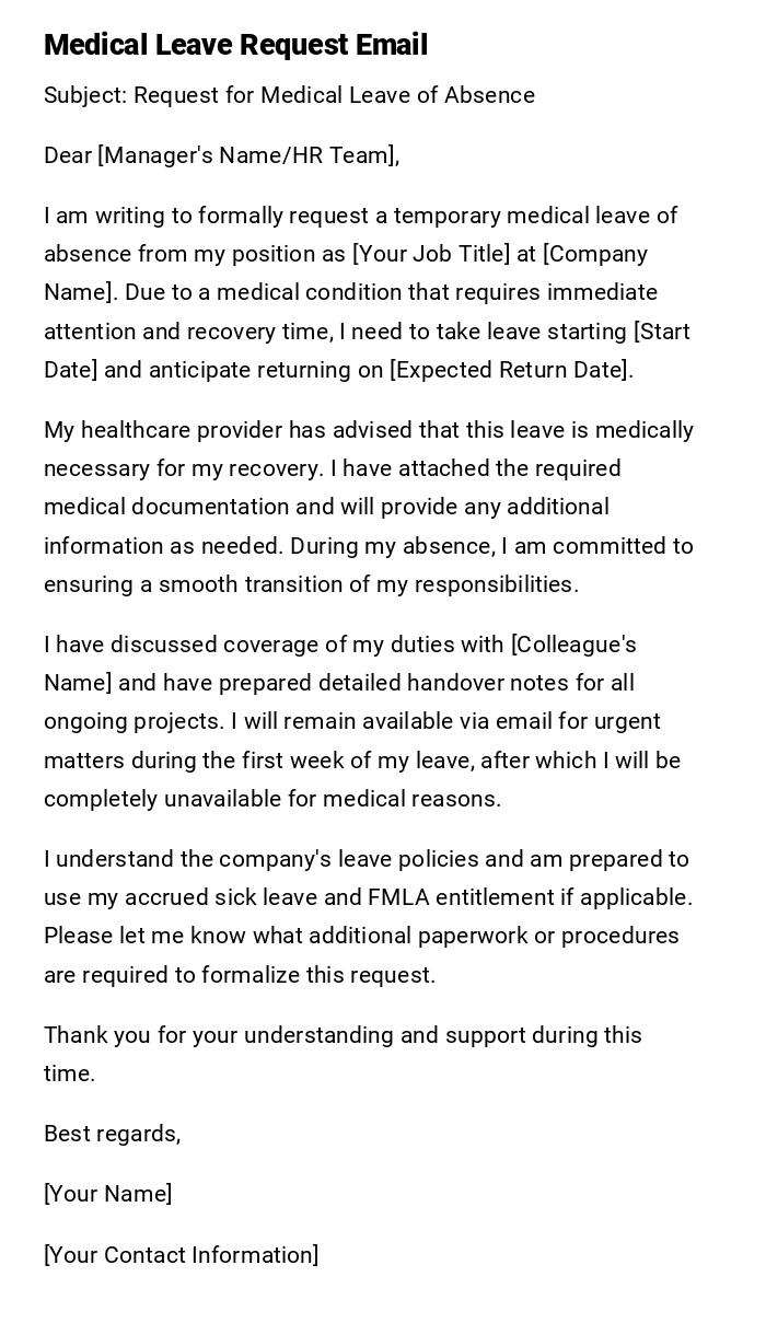 Medical Leave Request Email Medical Leave Request Email