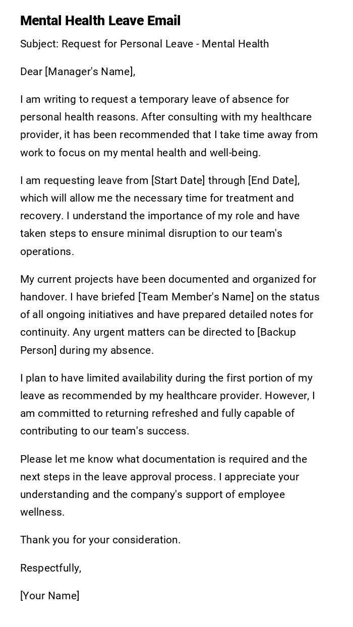 Mental Health Leave Email Mental Health Leave Email