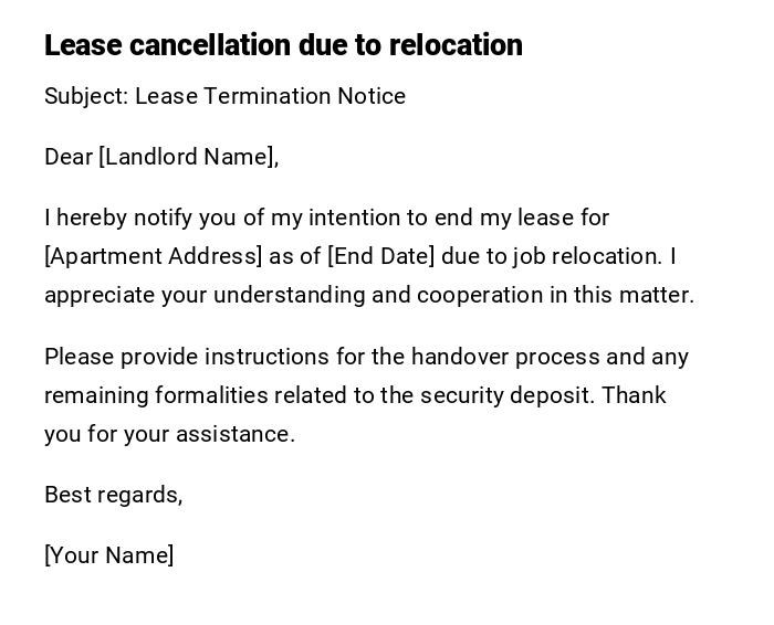 Lease cancellation due to relocation