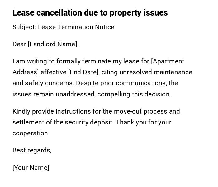 Lease cancellation due to property issues