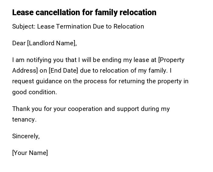Lease cancellation for family relocation