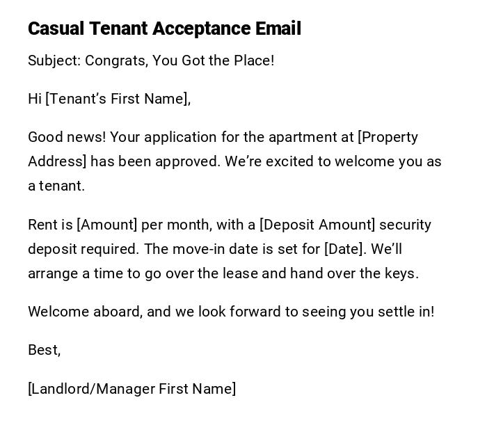 Casual Tenant Acceptance Email Casual Tenant Acceptance Email