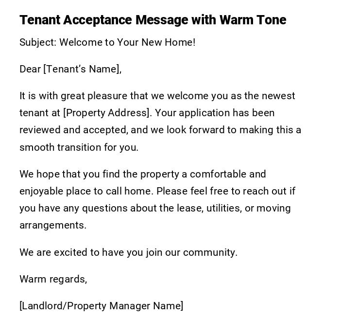 Tenant Acceptance Message with Warm Tone Tenant Acceptance Message with Warm Tone
