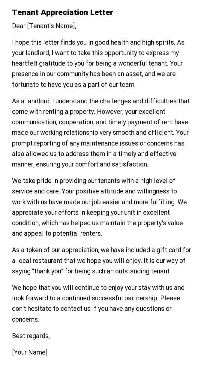 Tenant Appreciation Letter