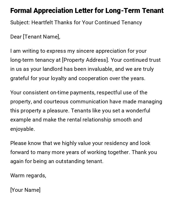Formal Appreciation Letter for Long-Term Tenant Formal Appreciation Letter for Long-Term Tenant