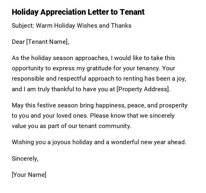 Holiday Appreciation Letter to Tenant Holiday Appreciation Letter to Tenant