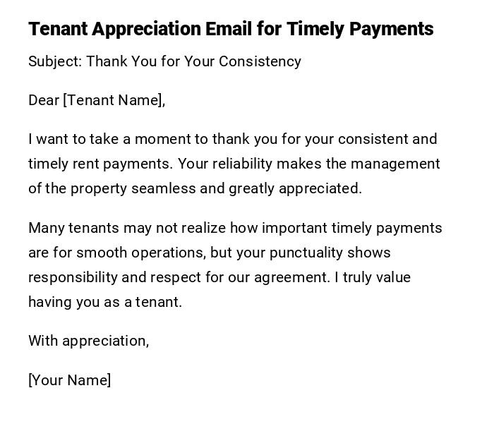 Tenant Appreciation Email for Timely Payments Tenant Appreciation Email for Timely Payments