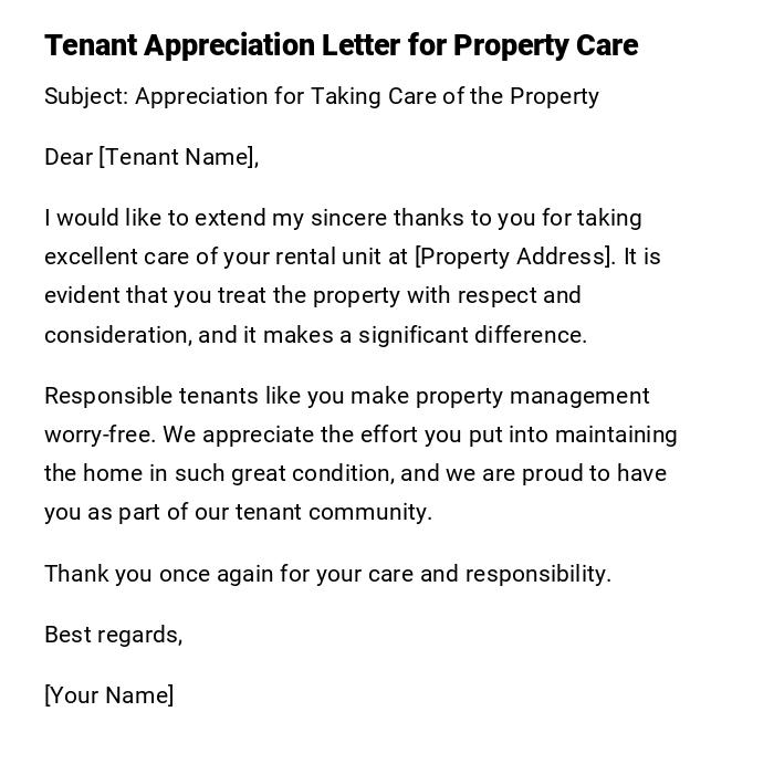 Tenant Appreciation Letter for Property Care Tenant Appreciation Letter for Property Care