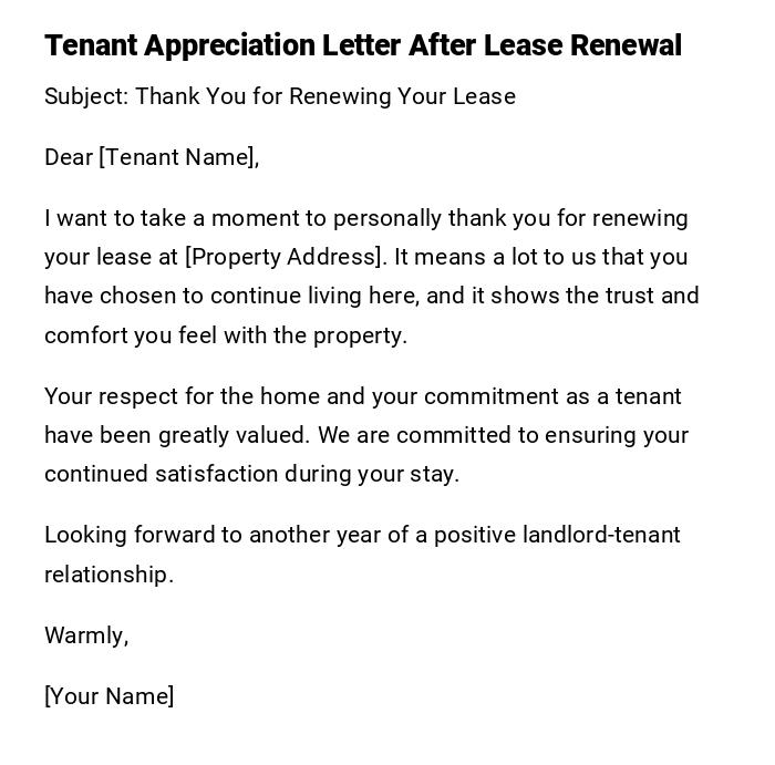 Tenant Appreciation Letter After Lease Renewal Tenant Appreciation Letter After Lease Renewal