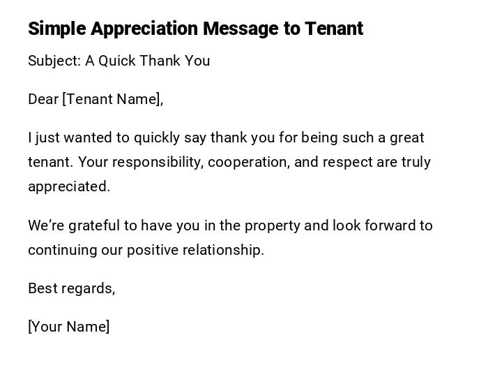 Simple Appreciation Message to Tenant Simple Appreciation Message to Tenant