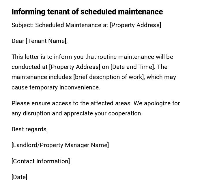 Informing tenant of scheduled maintenance Informing tenant of scheduled maintenance