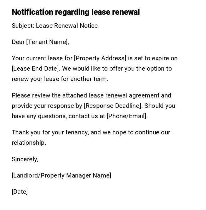 Notification regarding lease renewal Notification regarding lease renewal
