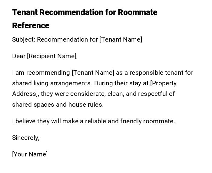 Tenant Recommendation for Roommate Reference