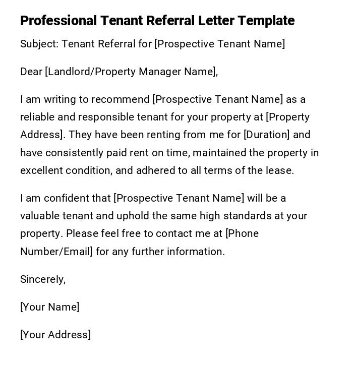 Professional Tenant Referral Letter Template Professional Tenant Referral Letter Template