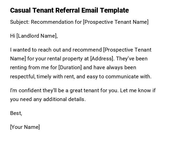 Casual Tenant Referral Email Template Casual Tenant Referral Email Template