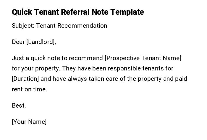 Quick Tenant Referral Note Template Quick Tenant Referral Note Template