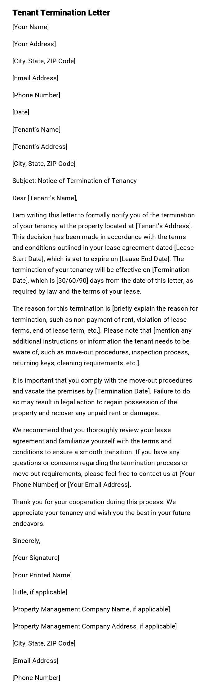 Tenant Termination Letter