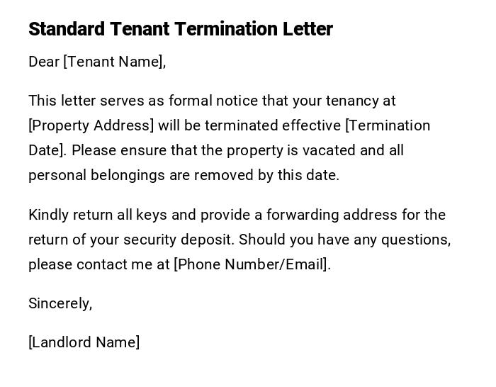 Standard Tenant Termination Letter Standard Tenant Termination Letter