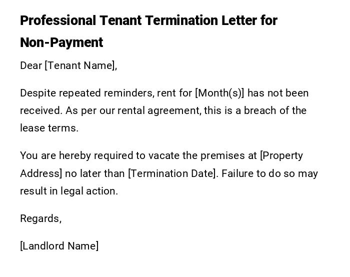 Professional Tenant Termination Letter for Non-Payment Professional Tenant Termination Letter for Non-Payment
