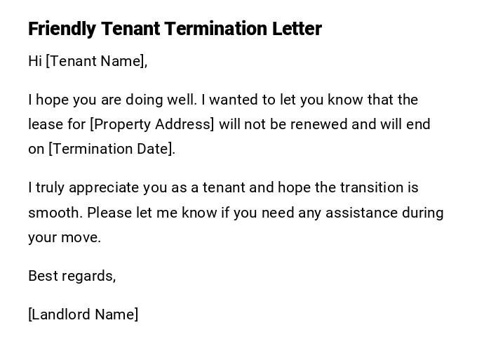 Friendly Tenant Termination Letter Friendly Tenant Termination Letter