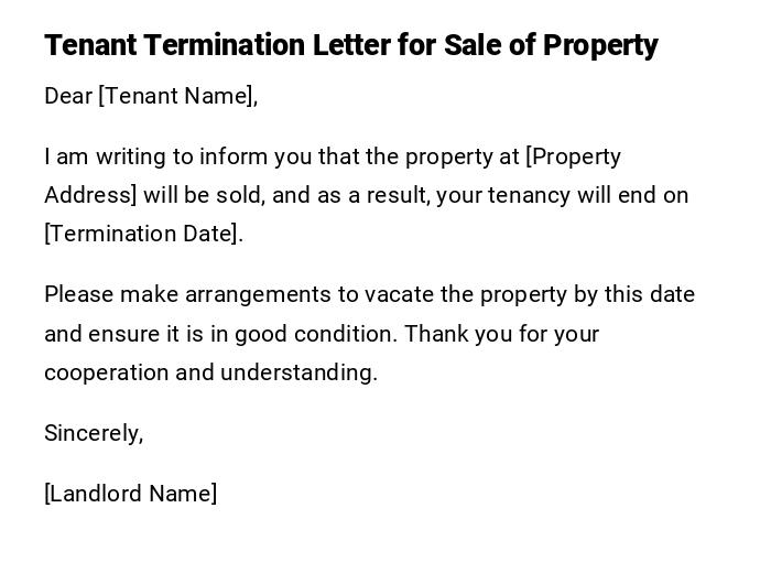 Tenant Termination Letter for Sale of Property Tenant Termination Letter for Sale of Property