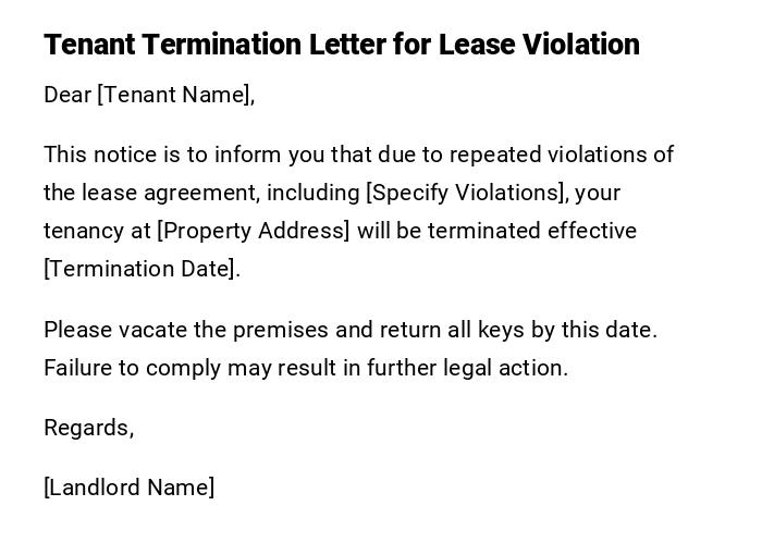 Tenant Termination Letter for Lease Violation Tenant Termination Letter for Lease Violation