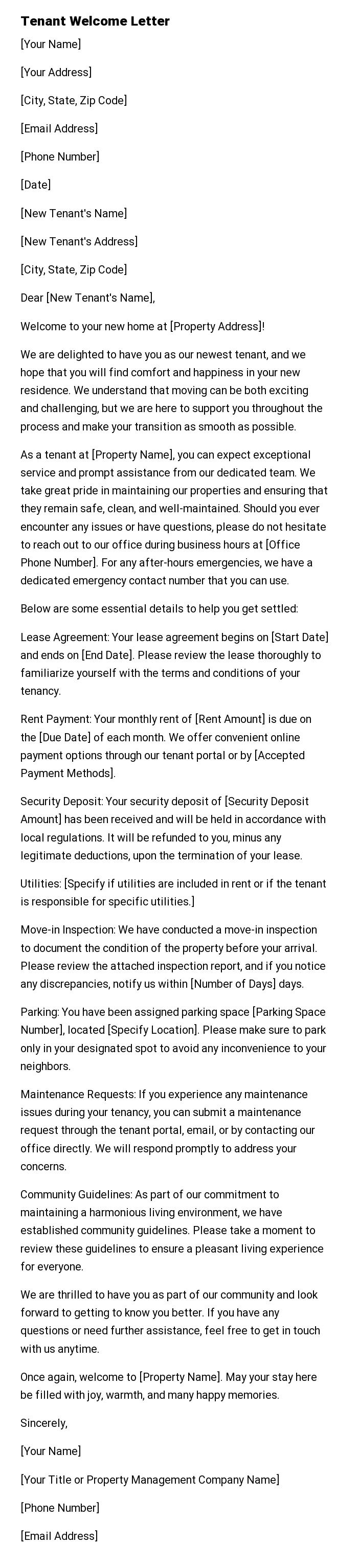 Tenant Welcome Letter