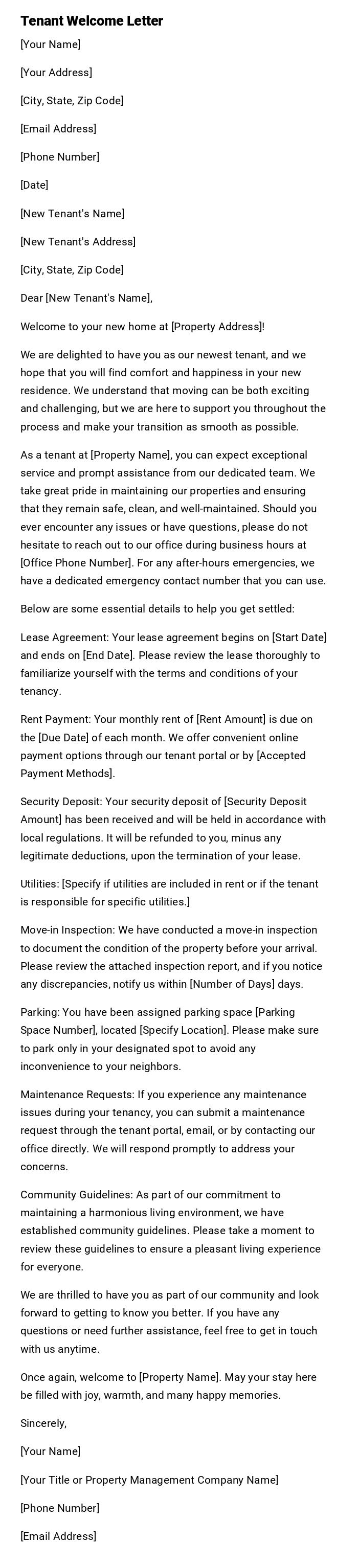 Tenant Welcome Letter