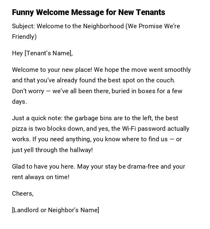 Funny Welcome Message for New Tenants