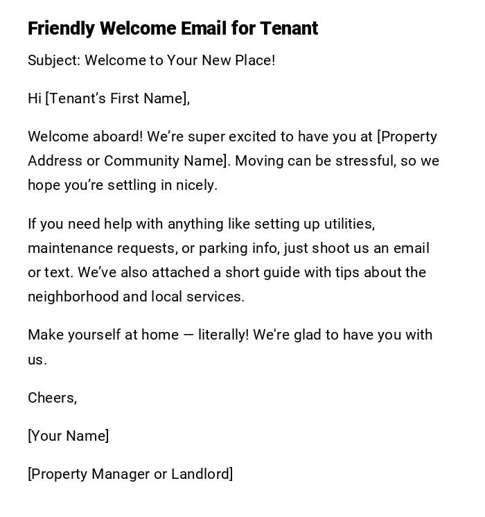 Friendly Welcome Email for Tenant