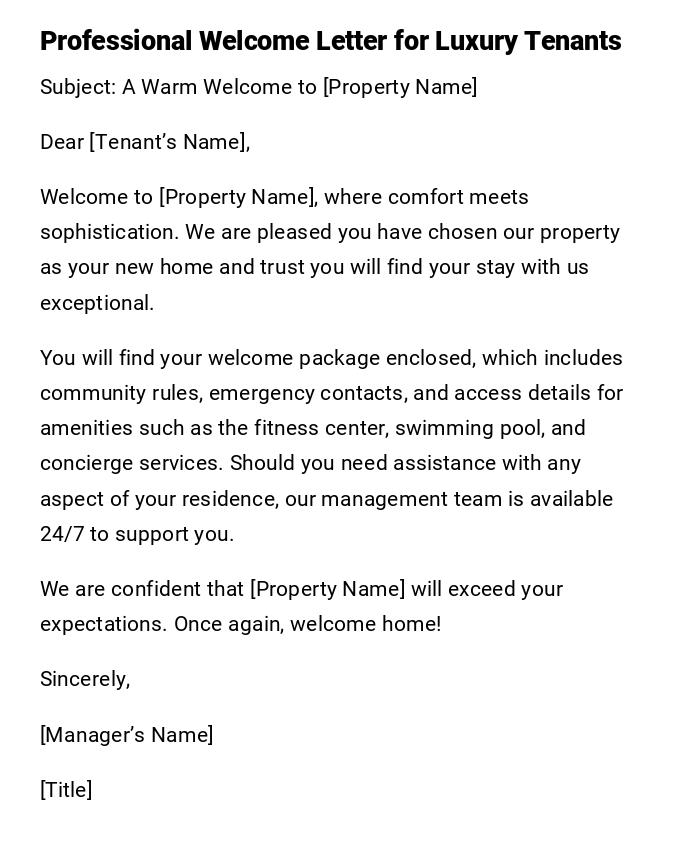 Professional Welcome Letter for Luxury Tenants